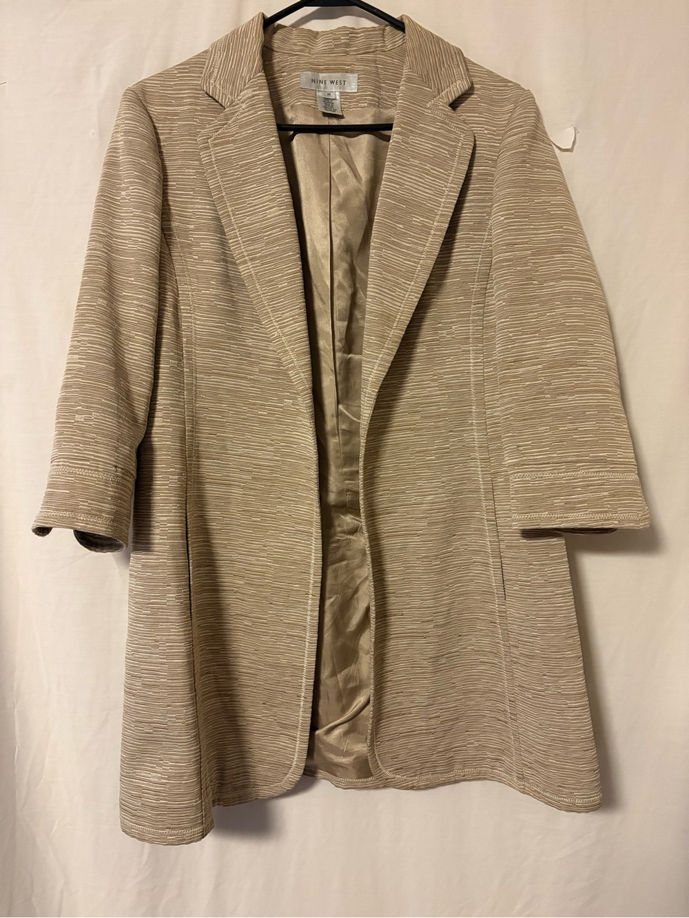 Nine West Taupe-Striped Open Front Blazer